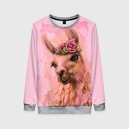 Женский свитшот Лама с цветами / 3D-Меланж – фото 1