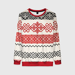 Женский свитшот Славянский узор красно-черный