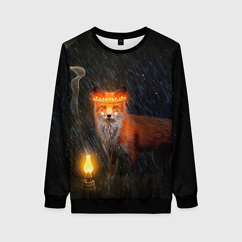 Женский свитшот Лиса с огненной короной / 3D-Черный – фото 1