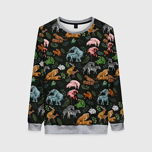 Женский свитшот Дикие Звери Паттерн / 3D-Меланж – фото 1