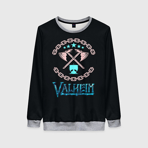 Женский свитшот Valheim лого и цепи / 3D-Меланж – фото 1