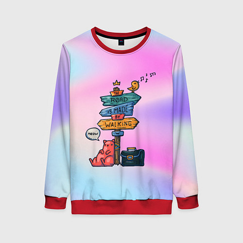 Женский свитшот Кот путешественник / 3D-Красный – фото 1
