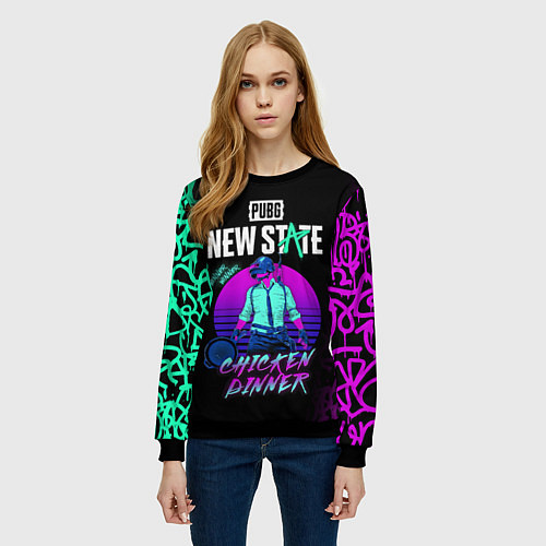 Женский свитшот PUBG NEW STATE ПАБГ НЕОН / 3D-Черный – фото 3