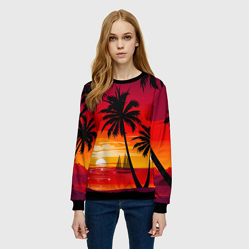 Женский свитшот Гавайский закат / 3D-Черный – фото 3