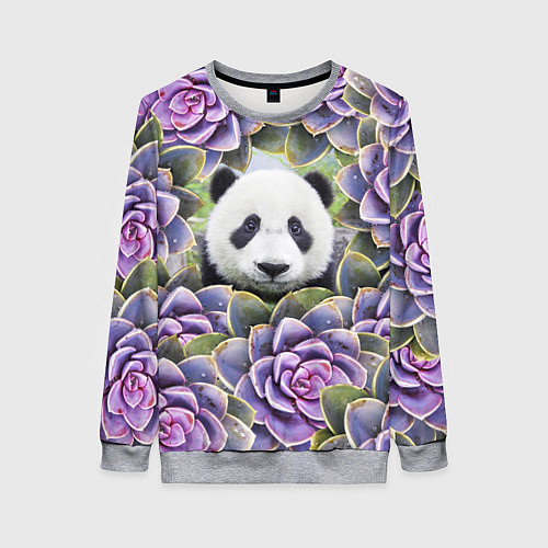 Женский свитшот Панда среди цветов / 3D-Меланж – фото 1
