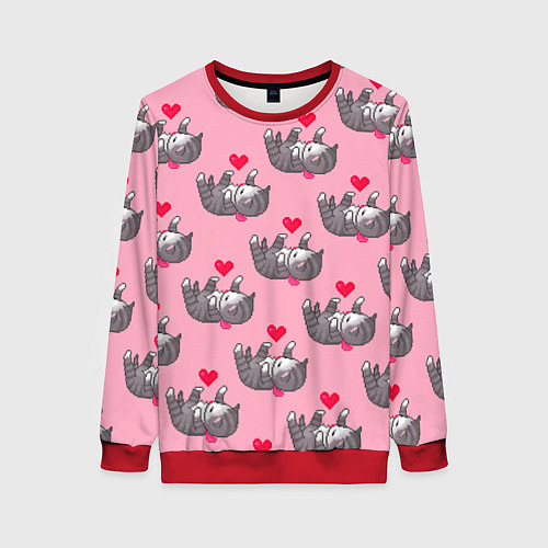 Женский свитшот Пиксельные котики / 3D-Красный – фото 1