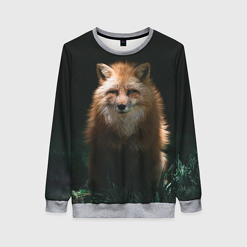 Женский свитшот Хитрый лис на черном фоне / 3D-Меланж – фото 1