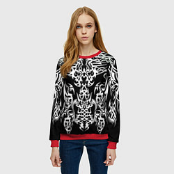 Свитшот женский ТАТУ ЧЕРНО БЕЛОЕ УЗОР, цвет: 3D-красный — фото 2