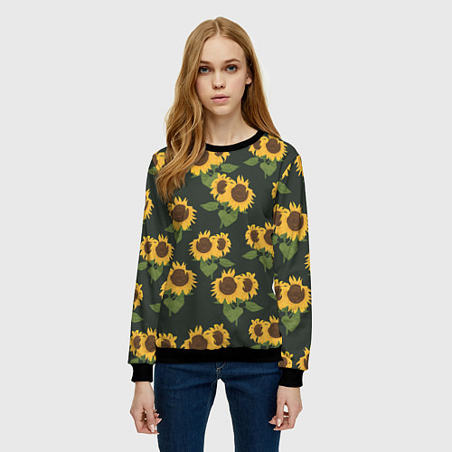 Женский свитшот Подсолнухи / 3D-Черный – фото 3