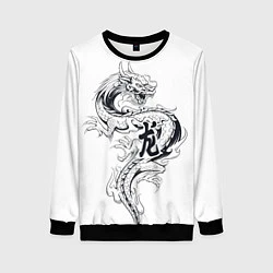 Свитшот женский Китайский дракон на белом фоне, цвет: 3D-черный