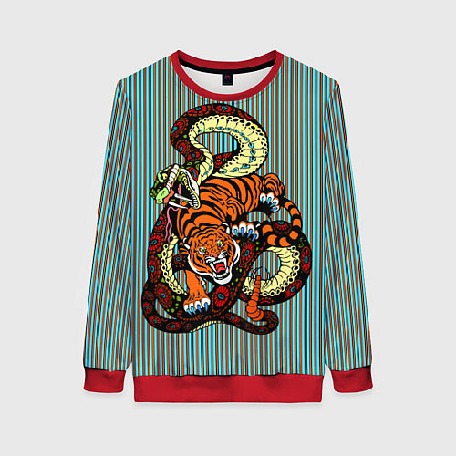 Женский свитшот Тигры Змея Полосы / 3D-Красный – фото 1