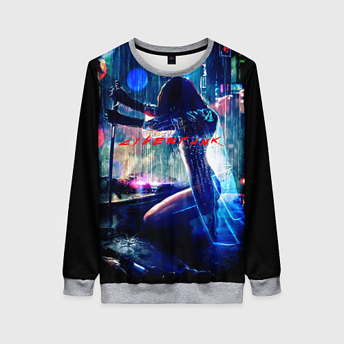 Женский свитшот Cyberpunk девушка с катаной / 3D-Меланж – фото 1