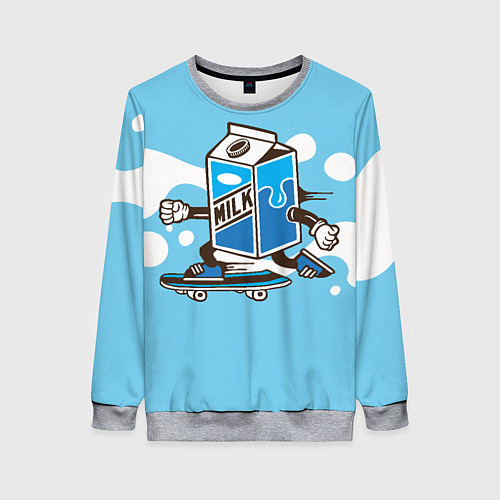 Женский свитшот Пачка молока на скейте / 3D-Меланж – фото 1