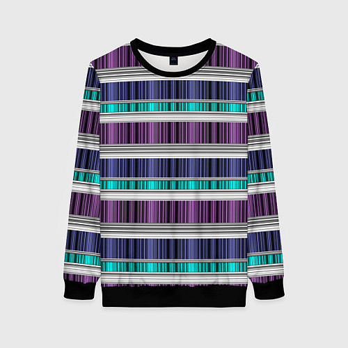 Женский свитшот Бирюзово-сиреневый полосатый / 3D-Черный – фото 1