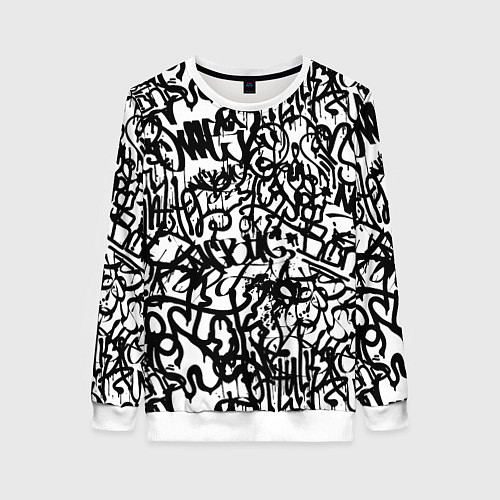 Женский свитшот Graffiti black on white / 3D-Белый – фото 1
