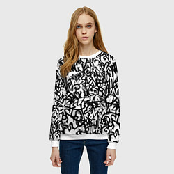 Свитшот женский Graffiti black on white, цвет: 3D-белый — фото 2