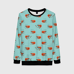 Свитшот женский Креветки паттерн, цвет: 3D-черный