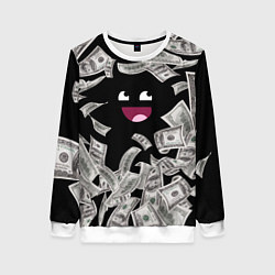 Свитшот женский Деньги и купюры смайл, цвет: 3D-белый