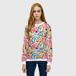 Свитшот женский Вкусный узор из сладостей, цвет: 3D-белый — фото 2