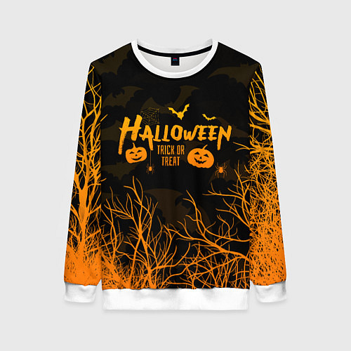 Женский свитшот HALLOWEEN FOREST BATS ЛЕТУЧИЕ МЫШИ В ЛЕСУ ХЕЛЛОУИН / 3D-Белый – фото 1