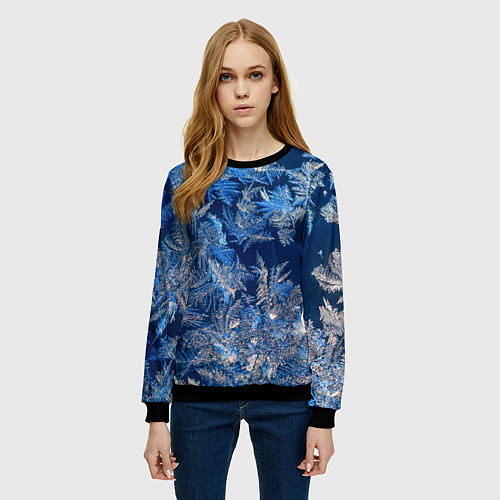 Женский свитшот Снежинки макро snowflakes macro / 3D-Черный – фото 3
