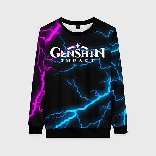 Женский свитшот GENSHIN IMPACT NEON FLASH НЕОНОВЫЕ РАЗРЯДЫ МОЛНИЙ / 3D-Черный – фото 1