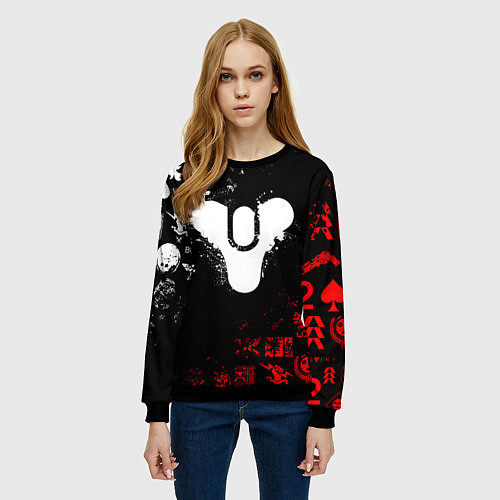 Женский свитшот DESTINY 2 RED & WHITE PATTERN LOGO / 3D-Черный – фото 3