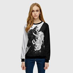 Свитшот женский ИНЬ ЯНЬ ВОЛКИ ЧЁРНО БЕЛЫЙ, цвет: 3D-черный — фото 2
