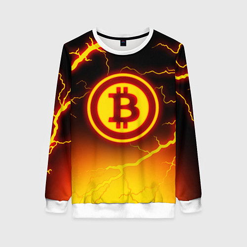 Женский свитшот ОГНЕННЫЙ БИТКОИН HODL IT BITCOIN / 3D-Белый – фото 1