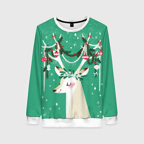 Женский свитшот Олень Новый год / 3D-Белый – фото 1