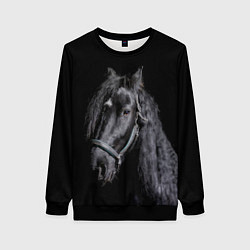 Свитшот женский Лошадь на черном фоне, цвет: 3D-черный