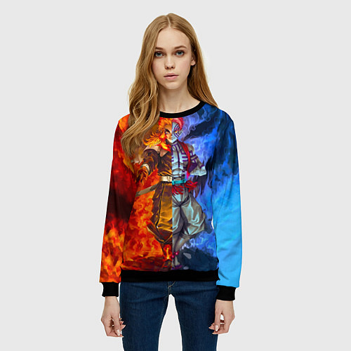 Женский свитшот Аказа и Ренгоку противостояние клинок рассекающий / 3D-Черный – фото 3