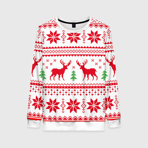 Женский свитшот Новогодний узор с оленями / 3D-Белый – фото 1