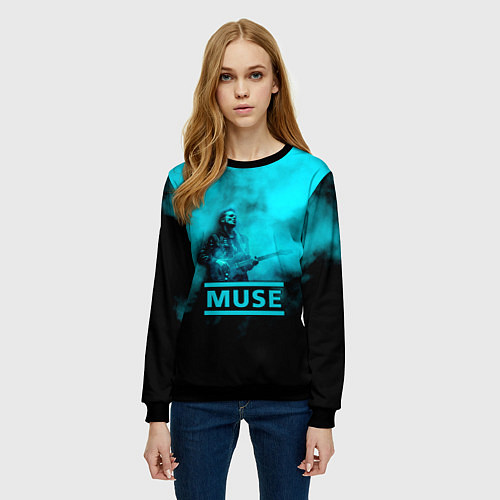 Женский свитшот Мэттью Беллами бирюзовый туман Muse / 3D-Черный – фото 3