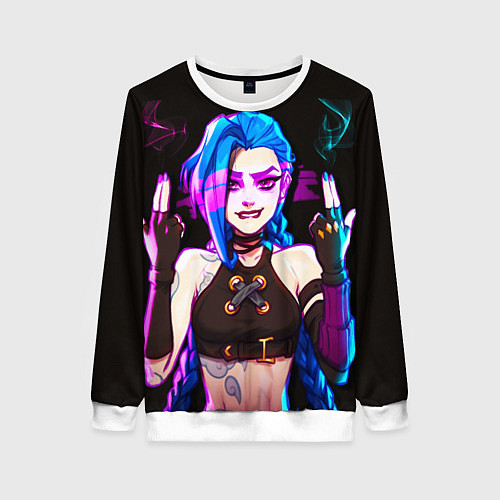 Женский свитшот Джинкс стреляет вверх Лига легенд Аркейн / 3D-Белый – фото 1