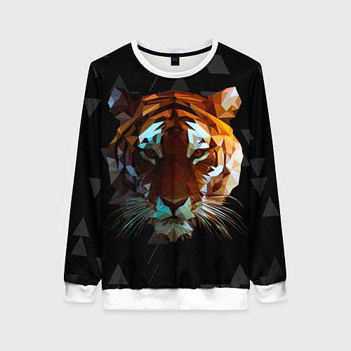 Женский свитшот Тигр стиль Low poly / 3D-Белый – фото 1