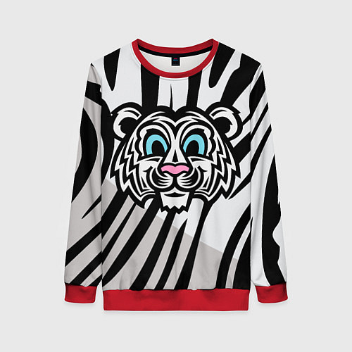 Женский свитшот Забавный Белый тигр / 3D-Красный – фото 1