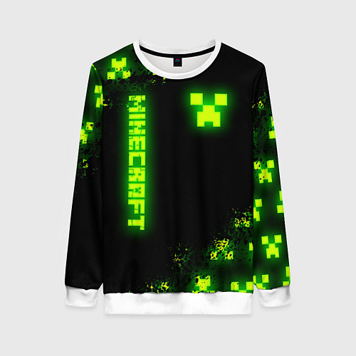 Женский свитшот MINECRAFT NEON LOGO CREEPER / 3D-Белый – фото 1