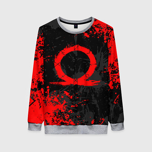 Женский свитшот GOD OF WAR LOGO RED, БРЫЗГИ КРАСОК / 3D-Меланж – фото 1