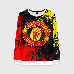 Свитшот женский MANCHESTER UNITED, БРЫЗГИ КРАСОК, цвет: 3D-белый