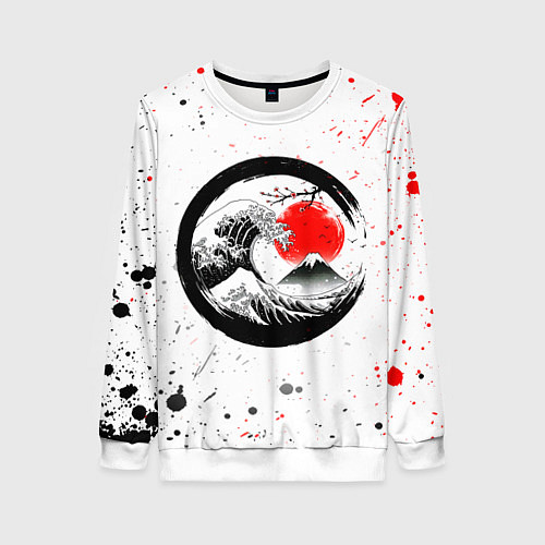 Женский свитшот САКУРА, КРАСНОЕ СОЛНЦЕ ЯПОНИИ, ФУДЗИЯМА / 3D-Белый – фото 1