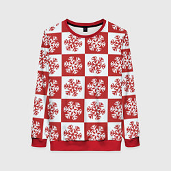 Свитшот женский Шахматные Снежинки, цвет: 3D-красный
