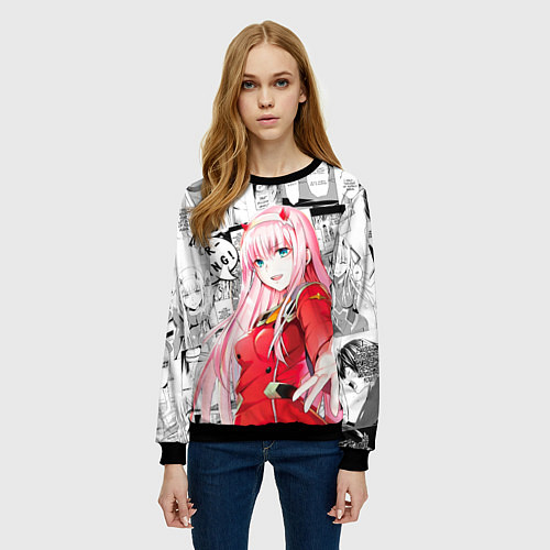 Женский свитшот Zero Two Зеро ту на манге фрейм / 3D-Черный – фото 3