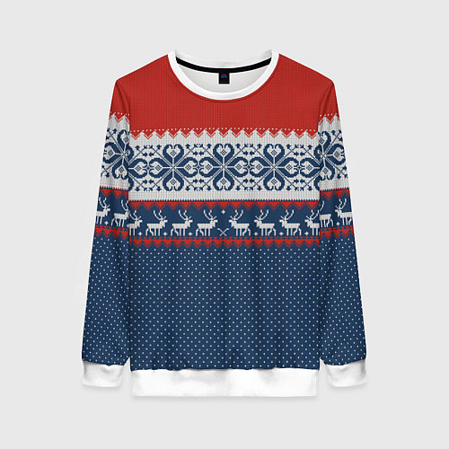 Женский свитшот НОВОГОДНИЙ УЗОР С ОЛЕНЯМИ / 3D-Белый – фото 1