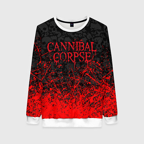 Женский свитшот CANNIBAL CORPSE, БРЫЗГИ КРАСОК ЧЕРЕПА / 3D-Белый – фото 1