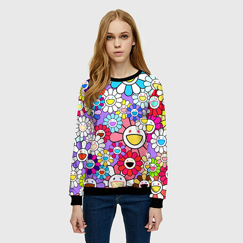 Женский свитшот Цветы Takashi Murakami / 3D-Черный – фото 3