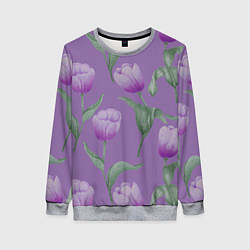 Женский свитшот Фиолетовые тюльпаны с зелеными листьями