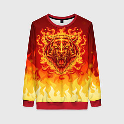 Женский свитшот Огненный тигр в пламени
