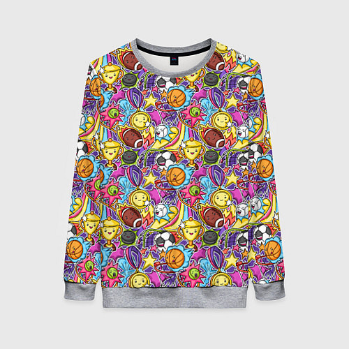 Женский свитшот Разный спорт в мультяшном стиле / 3D-Меланж – фото 1