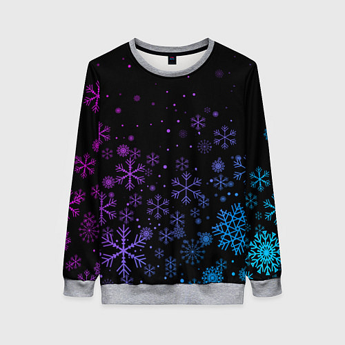 Женский свитшот Новогодние снежинки Градиент / 3D-Меланж – фото 1